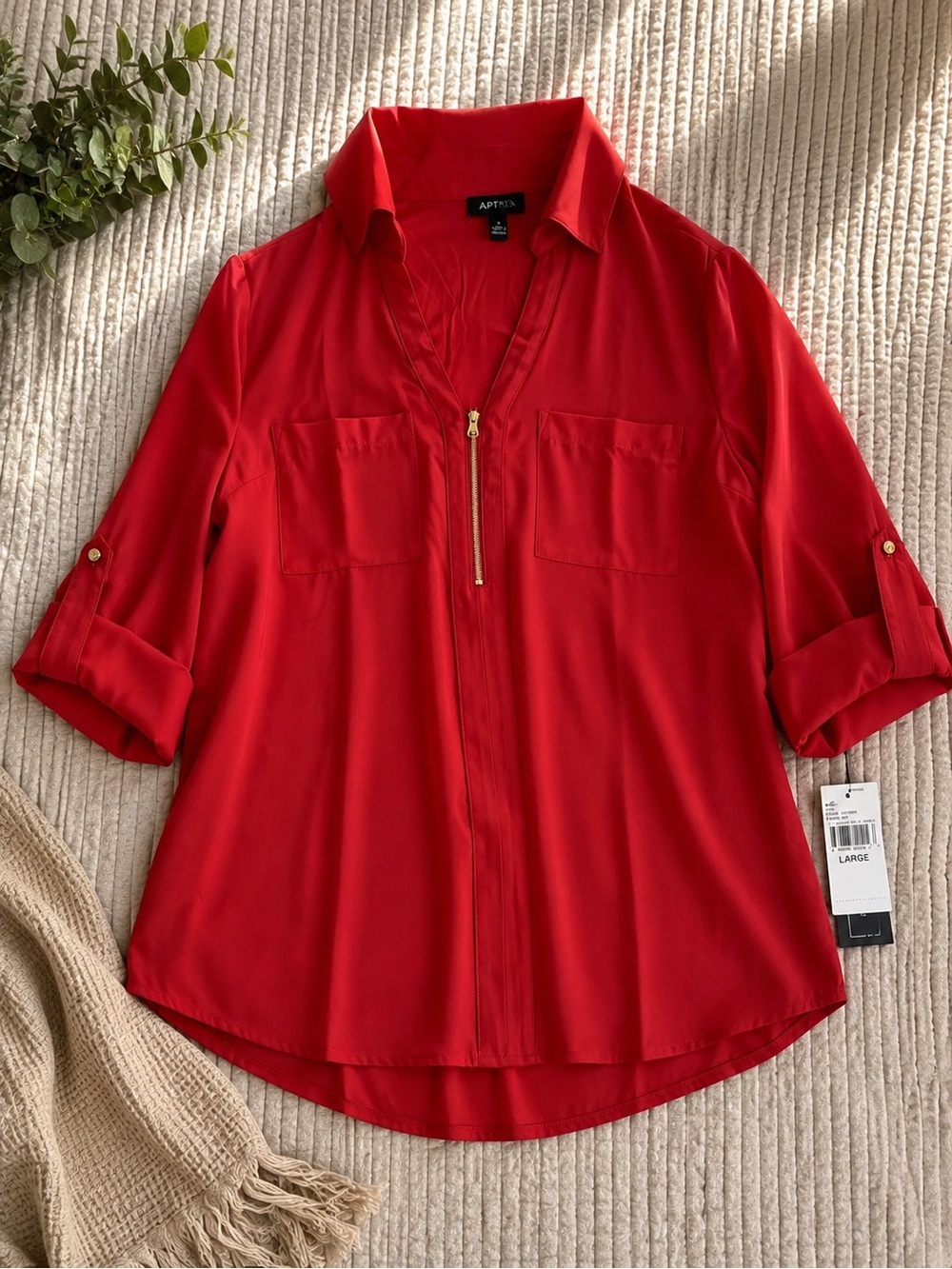 A. Byer Bold Red Zip-Front Blouse